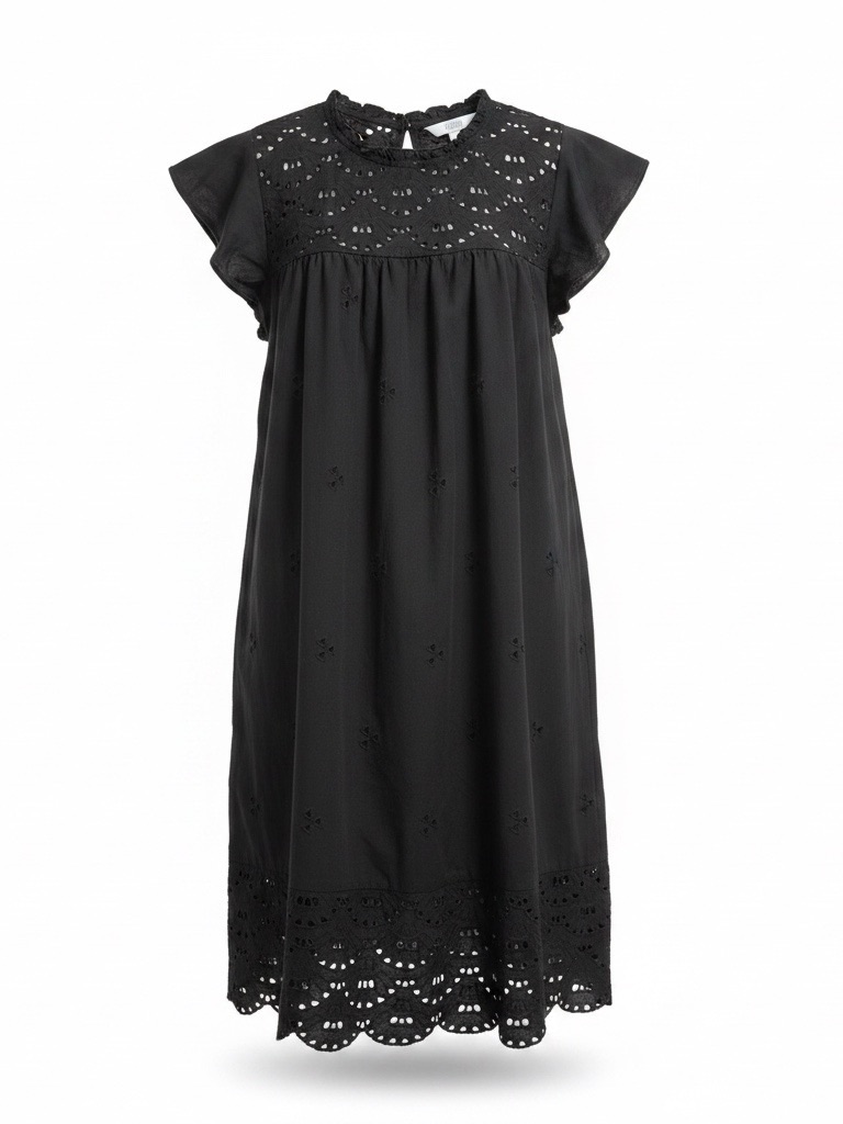 Time & Tru Women's Black Eyelet Tiered Ruffle Dress Xs